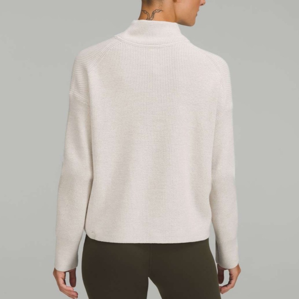 Lululemon Merino Wool-Blend Ribbed Turtleneck Sweater in Heathered Natural Ivory - Picture 2 of 7